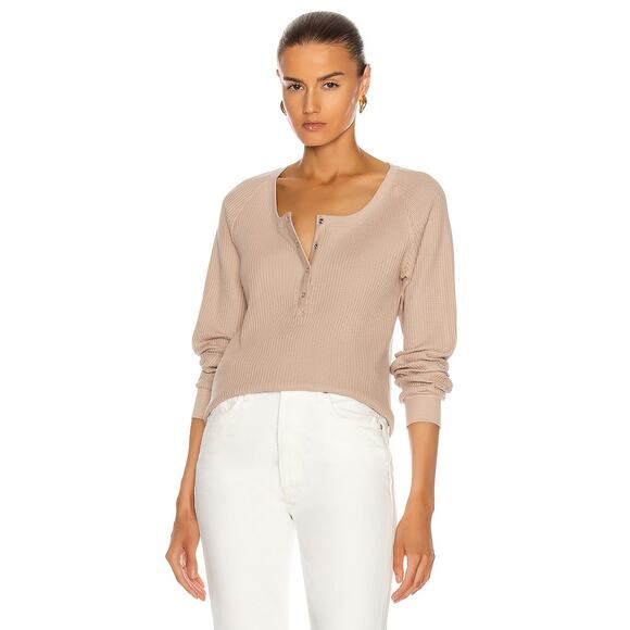 THE RANGE Boyfriend Henley Top White Waffle Knit Long Sleeves Casual Women's S - Picture 2 of 14